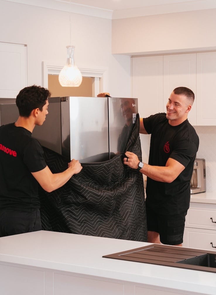 Removalists moving a fridge